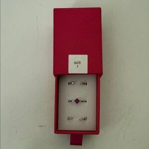 Silver Ring Set with Red Gemstone